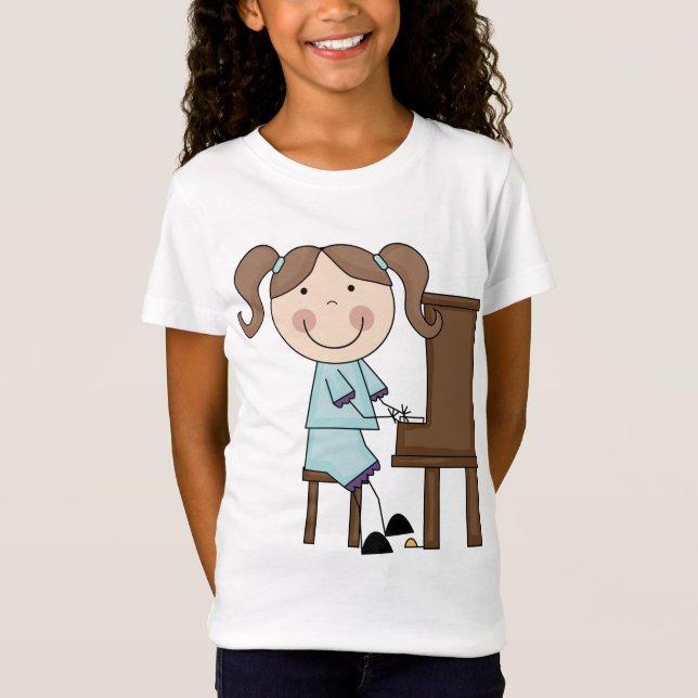 Strichfigur-Mädchen, das Klavier spielt T-Shirt (Vorderseite)