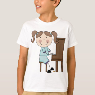 Strichfigur-Mädchen, das Klavier spielt T-Shirt