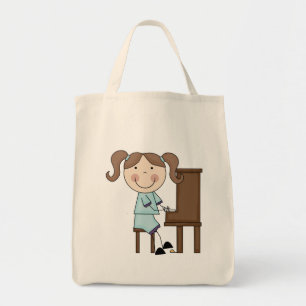 Strichfigur-Mädchen, das Klavier spielt Tragetasche