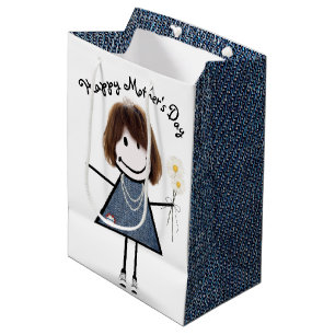 Strichfigur-Mädchen der Mutter mit den Daisies Mittlere Geschenktüte