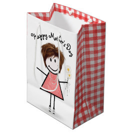 Strichfigur-Mädchen der Mutter mit den Daisies Mittlere Geschenktüte