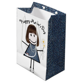 Strichfigur-Mädchen der Mutter mit den Daisies Mittlere Geschenktüte