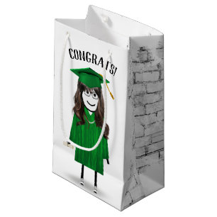 Strichfigur-Mädchen Graduate mit Green Cap and Gow Kleine Geschenktüte