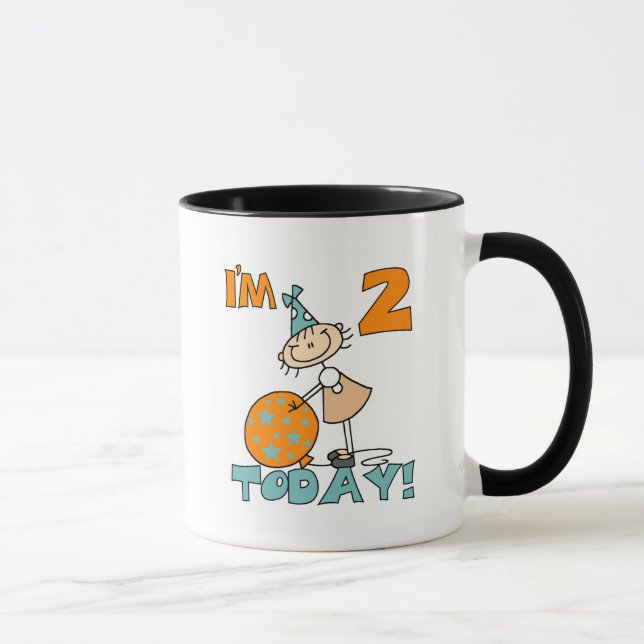 Strichfigur-Mädchen ich bin 2 Heute Hemden und Ges Tasse (Rechts)