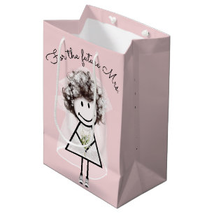 Strichfigur-Mädchen in Spitzenkleidung und Sneaker Mittlere Geschenktüte