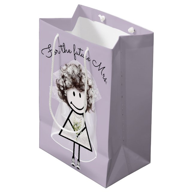 Strichfigur-Mädchen in Spitzenkleidung und Sneaker Mittlere Geschenktüte (Vorderseite Schrägansicht)