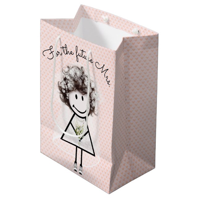 Strichfigur-Mädchen in Spitzenkleidung und Sneaker Mittlere Geschenktüte (Vorderseite Schrägansicht)