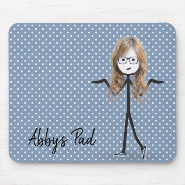 Strichfigur-Mädchen mit blondem Haar an Punkten Mousepad (Vorne)