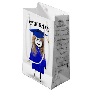 Strichfigur-Mädchen mit Blue Cap und Diplom Kleine Geschenktüte