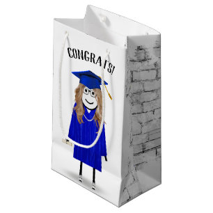 Strichfigur-Mädchen mit Blue Cap und Diplom Kleine Geschenktüte