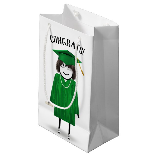 Strichfigur-Mädchen mit Diplom Kleine Geschenktüte (Vorderseite Schrägansicht)