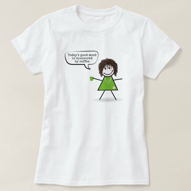 Strichfigur-Mädchen mit grüner Kaffee-Tasse T-Shirt (Design vorne)