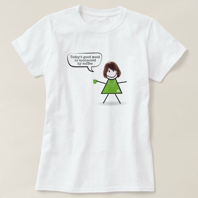 Strichfigur-Mädchen mit grüner Kaffee-Tasse T-Shirt (Design vorne)