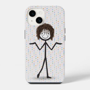 Strichfigur-Mädchen mit Haar und Brille iPhone 14 Hülle
