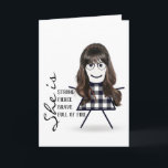 Strichfigur-Mädchen mit langem Haar für Sister Karte<br><div class="desc">Niedliches Stickermädchen mit langen Haaren,  Gläsern und kariertem Büffel auf weißem Hintergrund zum Geburtstag der Schwester.</div>