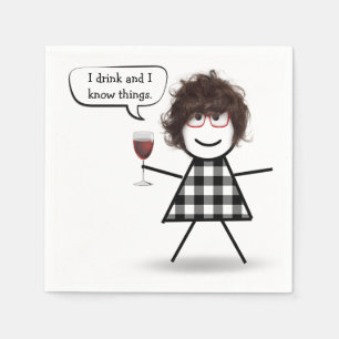Strichfigur-Mädchen mit Red Wine Party Spaß Serviette