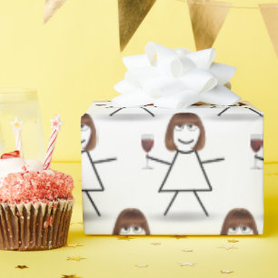 Strichfigur-Mädchen mit Rotwein Geschenkpapier