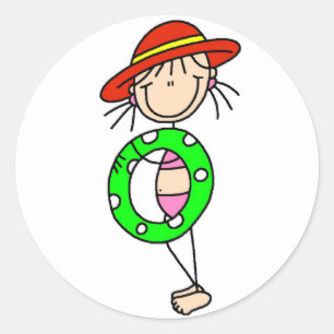 Strichfigur-Mädchen mit Swim-Rohr-Aufkleber Runder Aufkleber