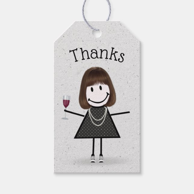 Strichfigur-Mädchen mit Wein und Sneakers Geschenkanhänger (Vorderseite)