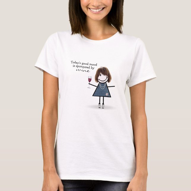 Strichfigur-Mädchen mit Wein und Sneakers T-Shirt (Vorderseite)