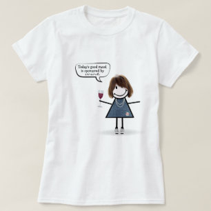 Strichfigur-Mädchen mit Wein und Sneakers T-Shirt