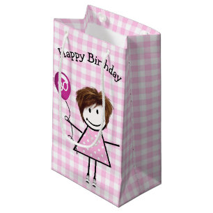 Strichfigur-Mädchen zum 80. Geburtstag mit Pink Ba Kleine Geschenktüte