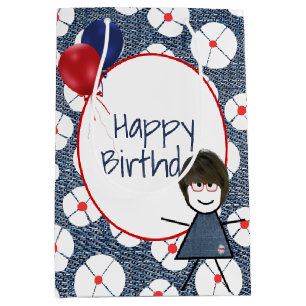 Strichfigur-Mädchen zum Geburtstag mit dem Haar Mittlere Geschenktüte
