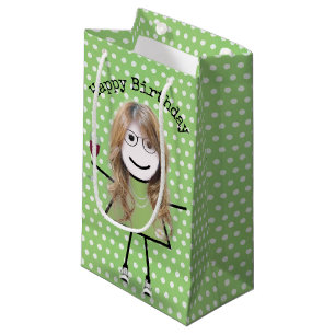 Strichfigur-Mädchen zum Geburtstag mit Weinglas Kleine Geschenktüte
