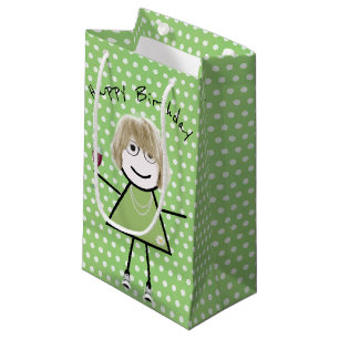Strichfigur-Mädchen zum Geburtstag mit Weinglas Kleine Geschenktüte