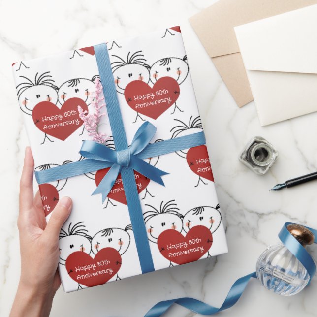Strichmännchen 50. Geburtstag Geschenkpapier (Schenken)