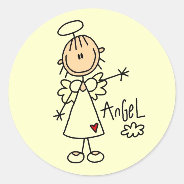 Strichmännchen Angel T - Shirt und Geschenke Runder Aufkleber (Vorderseite)