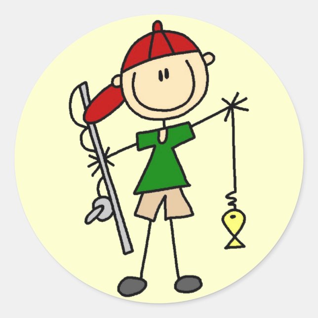 Strichmännchen Angelgestänge und Geschenke Runder Aufkleber (Vorderseite)
