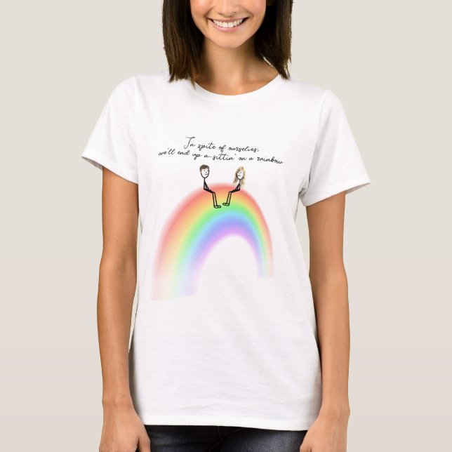 Strichmännchen auf einem Regenbogen sitzend T-Shirt (Vorderseite)