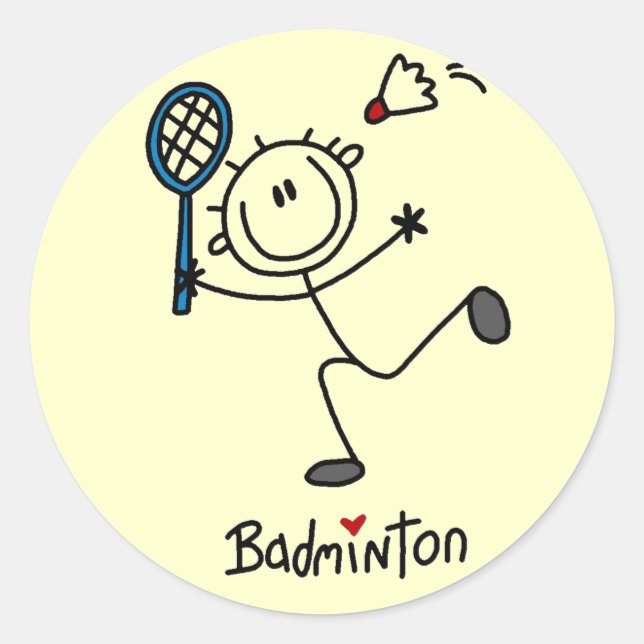 Strichmännchen Badminton T - Shirt und Geschenke Runder Aufkleber (Vorderseite)