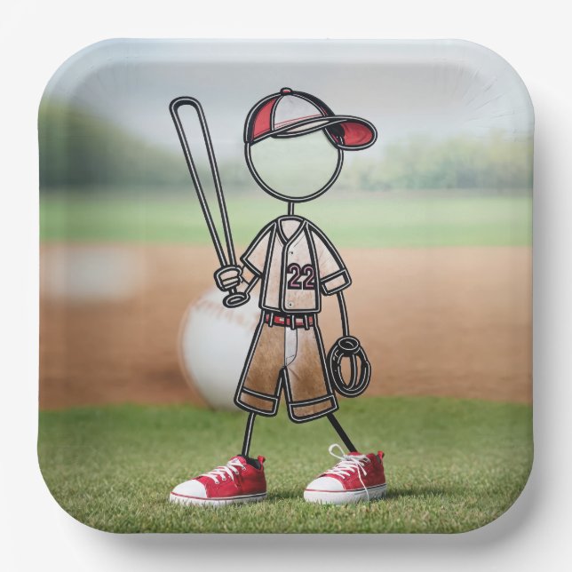 Strichmännchen Baseball-Spieler in Red Sneakers Pappteller (Vorderseite)