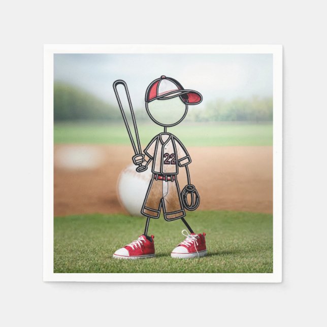 Strichmännchen Baseball-Spieler in Red Sneakers Serviette (Vorderseite)