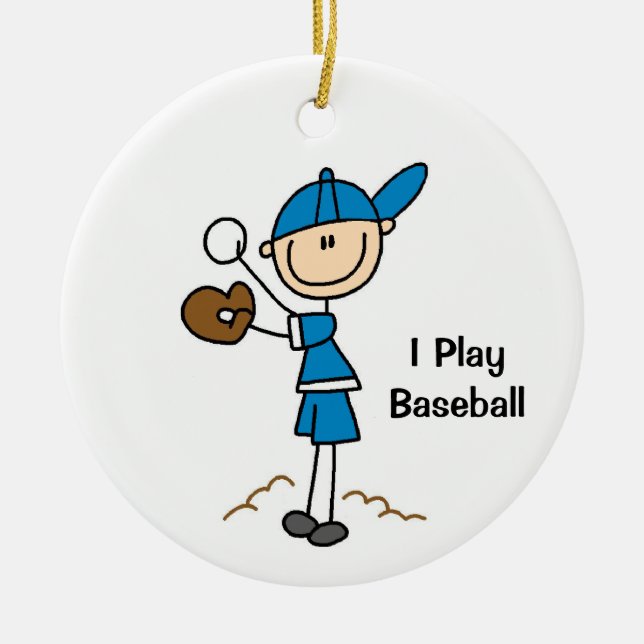 Strichmännchen Baseballspieler Junge Keramik Ornament (Vorne)