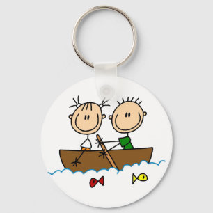 Strichmännchen-Boots-Fischen-T-Shirts und Schlüsselanhänger