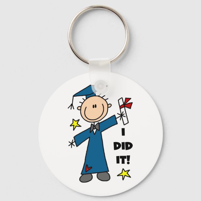 Strichmännchen Boy Graduate T - Shirt und Geschenk Schlüsselanhänger (Vorderseite)