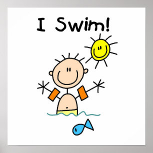 Strichmännchen Boy I Swim Poster