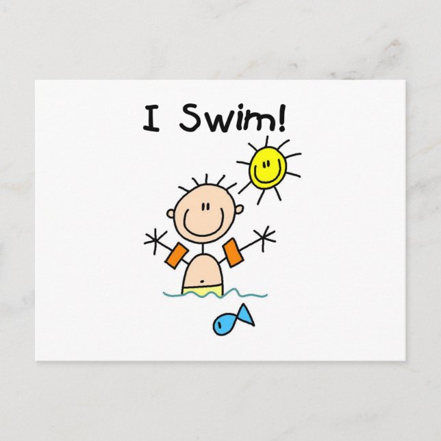 Strichmännchen Boy I Swim Postkarte (Vorderseite)