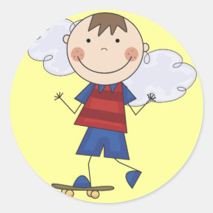 Strichmännchen Boy Skateboarder Tshirts und Gesche Runder Aufkleber
