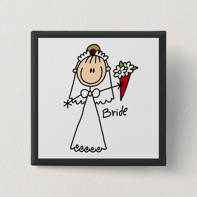 Strichmännchen-Braut-T-Shirts und Geschenke Button (Vorderseite)