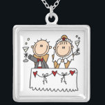 Strichmännchen-Braut und Bräutigam, die Halskette<br><div class="desc">Eine Strichmännchenbraut und -bräutigam rösten zu ihrem neuen Leben zusammen auf einer Halskette jede mögliche Braut,  zum zu sein,  wem Liebe-Strichmännchen sicher ist,  zu verehren!</div>