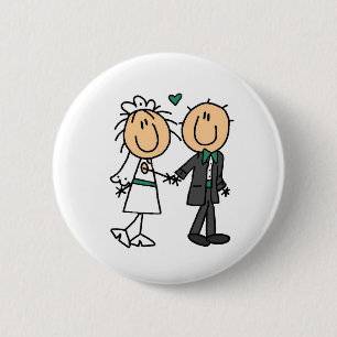 Strichmännchen-Braut-und-Bräutigam-T-Shirts und Ge Button