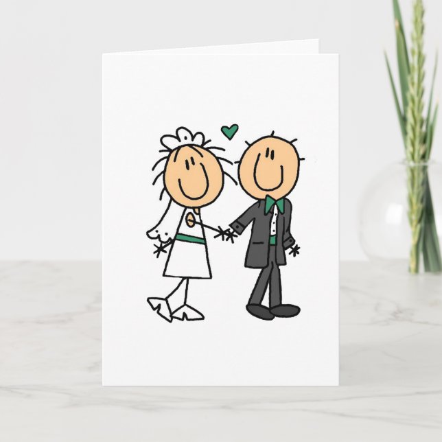 Strichmännchen Braut und Groom T - Shirt und Gesch Karte (Vorderseite)