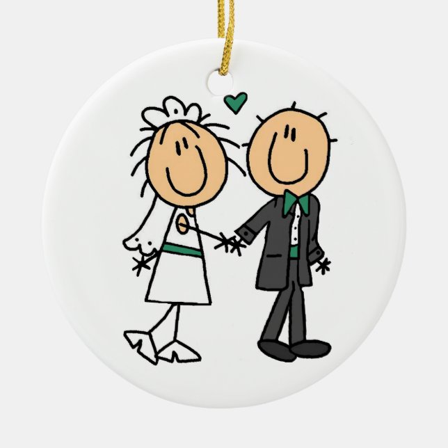 Strichmännchen Braut und Groom T - Shirt und Gesch Keramikornament (Vorne)