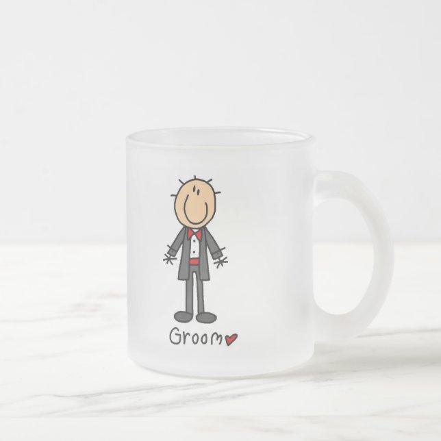 Strichmännchen-Bräutigam-T - Shirts und Geschenke Mattglastasse (Rechts)
