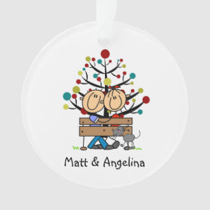 Strichmännchen Couple and Cat Holiday Ornament