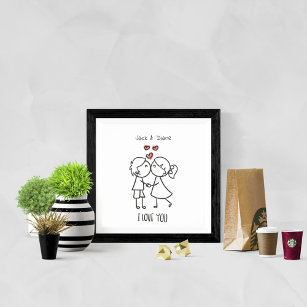 Strichmännchen Couple I Liebe You Personalisiert P Poster